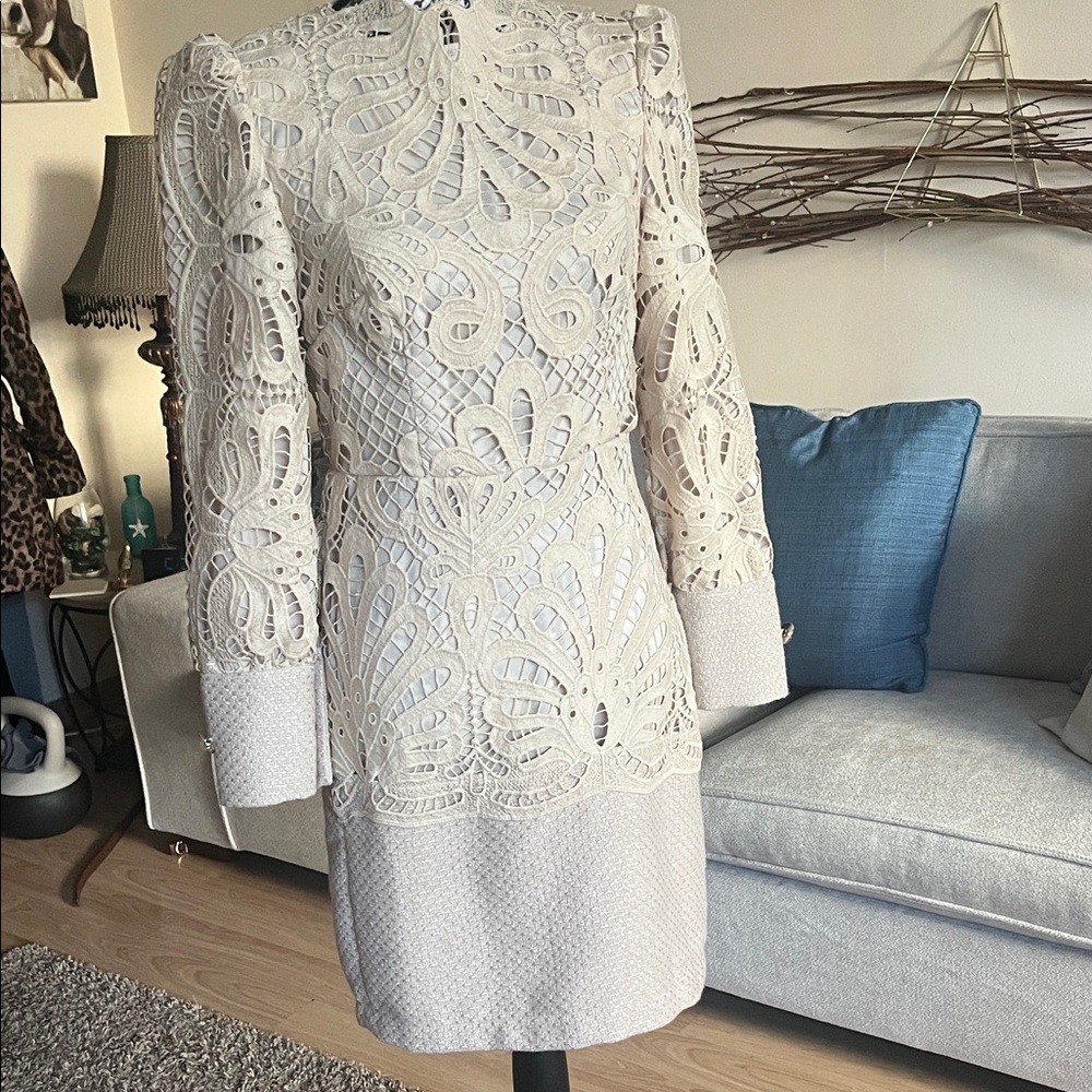 Ivory Crochet Lace Long-Sleeve Dress